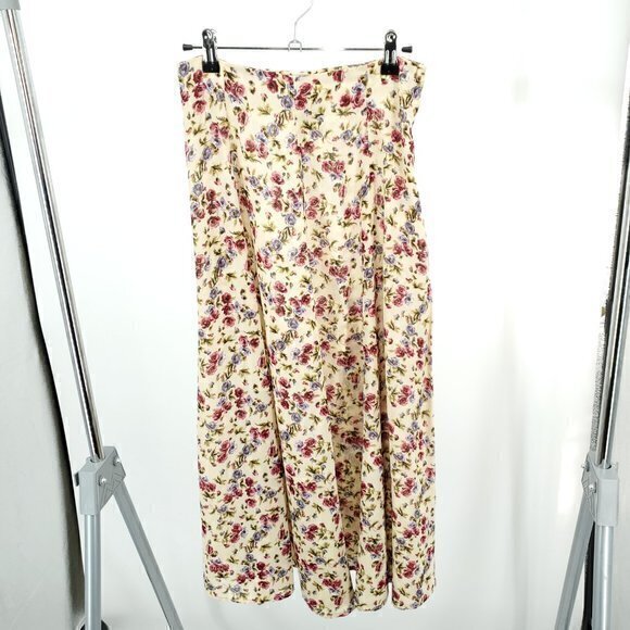 VTG 90s All Over Floral Print Midi Skirt S (Tag size 9) Yellow - Picture 1 of 16